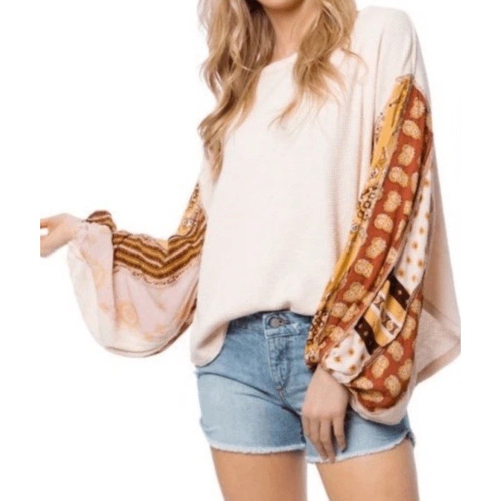 We The Free Blossom Thermal Floral Balloon Sleeve Top Size S